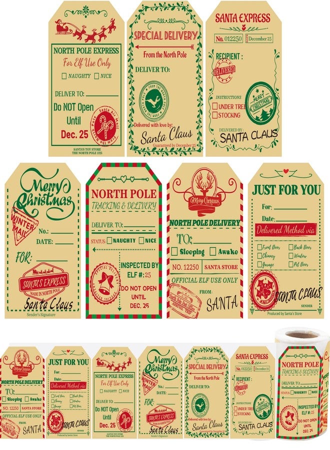 WorldBazaar Christmas Gift Tag Stickers 200pcs Christmas Kraft Label Santa Gift Stickers for Envelope North Pole Tags from Santa Party Favors Wrapping Label 3” x 2” - Image 3